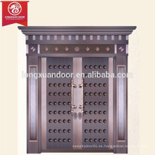 Puerta de bronce exterior de lujo de encargo de la fábrica, puerta doble del oscilación del cobre